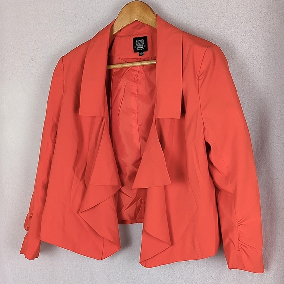 EDGE Women's Electric Orange Drape Front Crop Blazer Jacket - Picture 1 of 4
